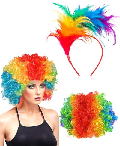 DAFNE Fascinator Haarreif Bunt,Regenbogen Feder Haarband Stirnband, mit Bunte Explosionsperücke, papagei kostüm kinder, Kostüm Accessoire zur Hochzeit, | Kopfschmuck zu Karneval, Fasching & Party