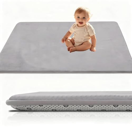 RxueSug Krabbelmatt Baby, Faltbar Spielmatte Baby, 80 x 100 cm Große Weiche Krabbeldecke maschinenwaschbare, Rutschfester Spieldecke für mädchen Jungen Kinder zum Krabbeln Silbergrau