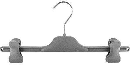 Kleiderbuegelshop24 Sonderposten !!! Samtbügel mit DRUCKSTELLEN für Hosen mit Clip, 35 cm, grau, NEU, 15 Stück