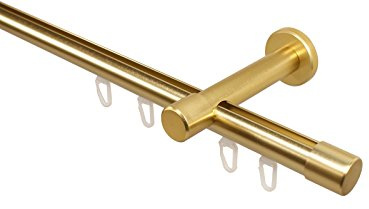iso-design Gardinenstange Innenlauf Farbe Messing matt 20 mm Durchmesser Wandmontage Innenlaufstange aus Metall Wandabstand 8 cm, 140 cm