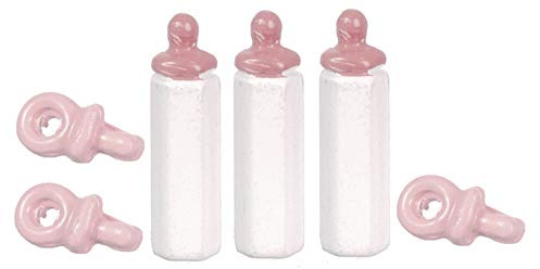 Melody Jane Puppenhaus Kinderzimmer Zubehör Set Babyflaschen & Schnuller in Rosa