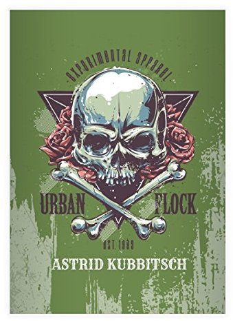 Kartenkaufrausch 8 personalisierte, Trendige Retro Totenkopf DIN A4 Schulhefte, Schreibhefte mit Rosen Skull in grün Lineatur 25 (liniertes Heft)