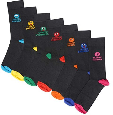 Boys 7 Pack Novelty Days of the Week Socks Mood Fun Socks (UK 9-12 (EU 27-30) BOYS)