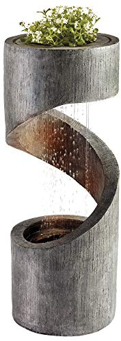 Serenity Spiral Rainfall Water Feature with Planter & LED Lights, Self-Contained Outside Ornament for Garden, Patio & Decking (Height 79cm)