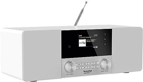 TechniSat DIGITRADIO 4 C - Stereo Digital-Radio (DAB+, UKW, Farbdisplay, Bluetooth-Audiostreaming, Kopfhöreranschluss, AUX-Eingang, Radiowecker, OLED Display, 20 Watt RMS, Elac Lautsprecher) weiß