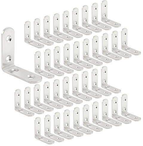 LIKERAINY Hörnbygel Fogar 50x50x16mm Rätvinkliga Fästen Fästelement Rostfria Stålplattor L-formade Kontakter för Möbler och Hyllstöd 40 Pcs