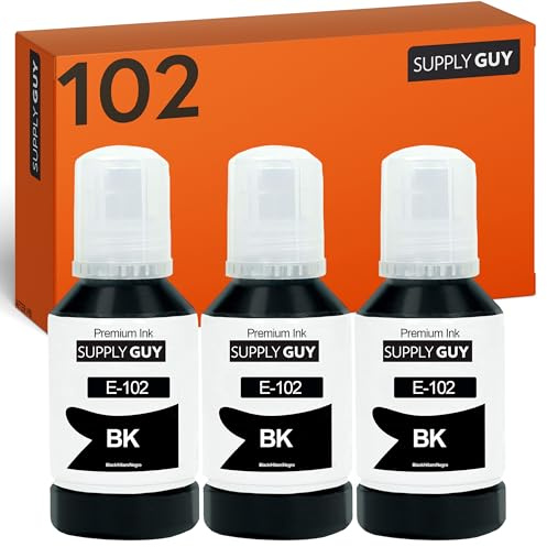 Supply Guy Tinte Pigment Schwarz kompatibel mit Epson 102 für EcoTank ET-4850 ET-2850 ET-2856 ET-3850 ET-4856 ET-15000 (3x127ml Tintenflaschen)