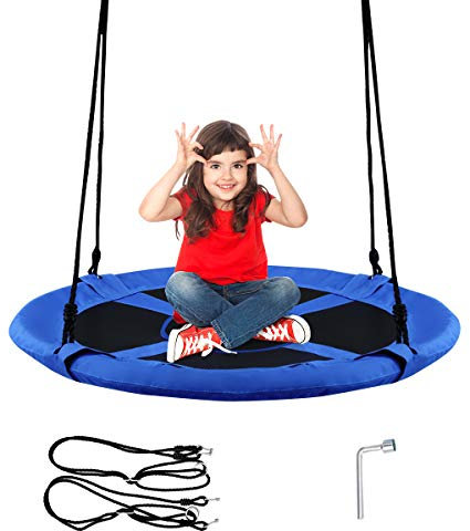 COSTWAY Columpio Nido Niños Columpio Redondo Diámetro 100cm Altura Ajustable Carga hasta 150 kg (Azul)