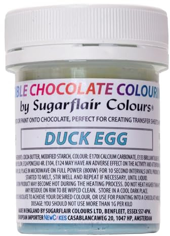 Sugarflair Duck Egg Chocolate Food Colouring - Coloured Cocoa Butter for Colouring Chocolate or Painting Directly Onto Chocolate, Transfer Sheets or Moulds - 35g