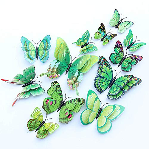 Lot de 12 autocollants muraux magnétiques amovibles en 3D en forme de papillon pour décoration de maison, chambre de bébé, bureau, fête et anniversaire