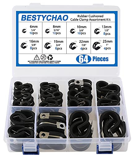 BESTYCHAO Gummi P Clips Schlauchschellen 64 Stücke Kabelklemme P-Klammer Edelstahl Kit in 8 Größen 6 mm 8 mm 10 mm 13 mm 16 mm 19 mm 22 mm 25 mm