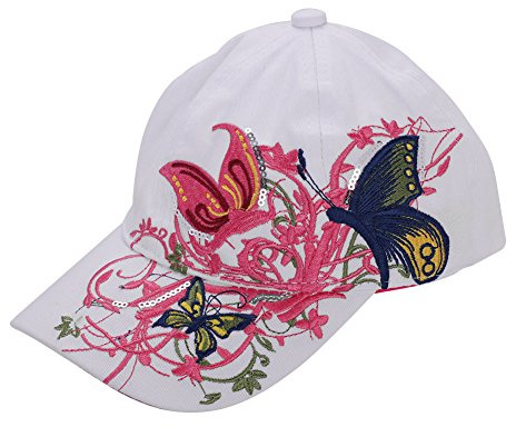 Kids Baseball Cap Girls Boys Butterfly Embrioderied Cotton Snapback Cap Adjustable Summer Sun Protection Baseball Hat Travel Beach Cap Sport Peaked Cap with Sweatband for Girls Boys 3-10 Years Old