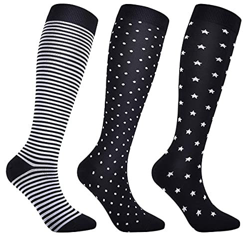 Miavogo 3 Paar Kompressionsstrümpfe für Damen, Kompressionssocken mit 20-30 mmHg Bunt Thrombosestrümpfe compression socks für Sport Laufen Reisen Flug（L/XL）