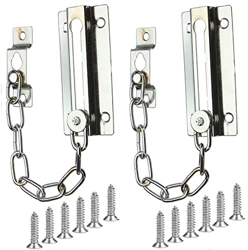 TERF® Heavy Duty Door Chain Polished Chrome Internal and External Front and Back Door Restriction Limiter Security Lock Safety Guard Chain for Wooden and UPVC Doors - Pack of 2