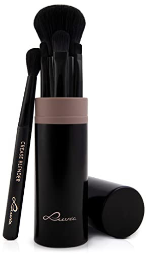 Set de pinceaux de maquillage Luvia, Set de voyage Espresso, 5 pinceaux cosmétiques véganes incluant un étui à pinceaux de maquillage
