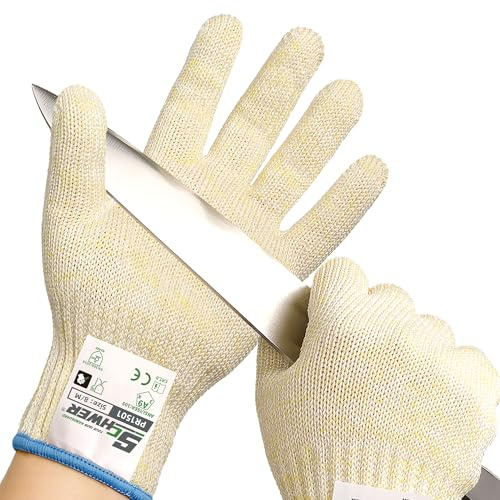 Schwer Gants résistants à la coupure LEVEL A9/F, conformes aux normes américaines et européennes les plus strictes, protection ultime contre la coupure, sans PFAS(beige,2pairs,M)