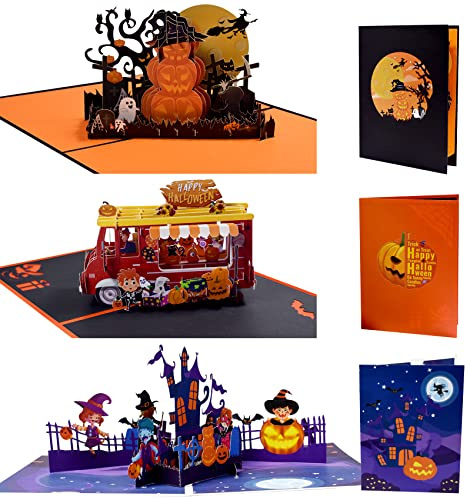Magic Ants Halloween Pop Up Karte – 3D Grußkarte, Happy Halloween Karte, Kürbiskarte, Pop Up Geschenkkarten, Pop Up Geburtstagskarte für den besten Freund, mit Umschlag, 3 Stück