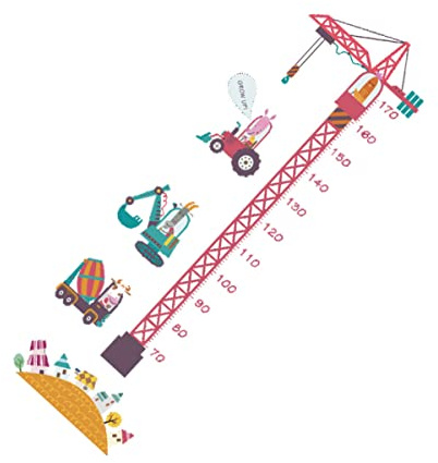 Hoement Kinder Wandaufkleber Höhenmesser Turmdrehkran Cartoon 2 Stück 30x90cm Abnehmbar Wandtattoo für Kinderzimmer Messskala zum Messen der Körpergröße Dekoration für Schlafzimmer und Badezimmer