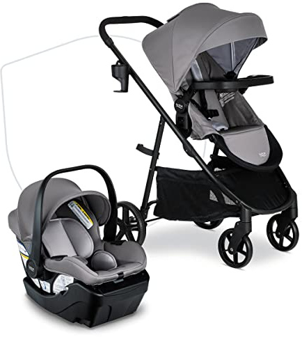 Britax Willow Brook Travel System, Car Seat Stroller Combo With Willow Infant Car Seat, Aspen Base, and Brook Stroller; ClickTight Technology, RightSize System and 4 Ways to Ride — Graphite Glacier