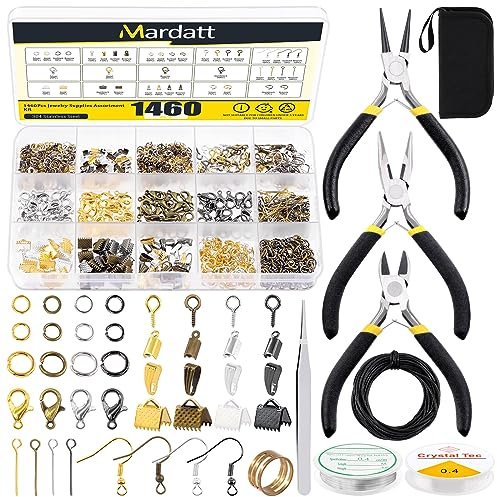 Mardatt 1468Pcs Jewelry Making Supplies Kit Includes Jewelry Pliers, Jewelry Wires, Jump Ring Opener, Tweezers and Jewelry Finding Accessories for Jewelry Making and Repair