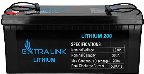 Extralink LiFePO4 200AH Lithium Batterie 12V 200AH Unbeaufsichtigtes BMS kein Memory Effekt LiFePO4 Akku kompakte Größe geringes Gewicht pefekt für Wohnmobil Boot Camping Solaranlage Solar