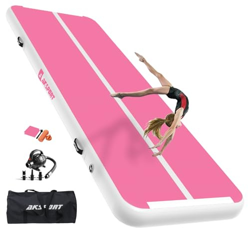 AKSPORT Luftmatta Track-gymnastikmatta, 3/4/5/6 m, uppblåsbar gymnastikmatta, gymnastikmatta, tumbling-mattor, 10/20 cm hög med luftpump för hemmet, tumling/gymnastikhall/utbildning/cheerleading