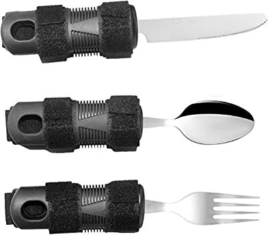GCCSSBXF Vajilla de ayuda alimentaria antivibración para personas mayores – Juego de cubiertos de fácil agarre para accidente cerebrovascular de artritis Parkinson – Utensilios de comedor adaptables –