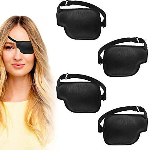 Scettar 4 Pezzi Benda Occhio Regolabile,Benda Medica per Occhio di Correzione per Adulto e Bambini,Maschera per gli occhi per L'amliopia e lo Strabismo e il pirata cosplay di Halloween
