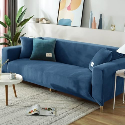 FANSU Housse de Canapé Extensible, Peluche Turquoise Universelle Couverture de Canapé pour 1/2/3/4 Places Revêtement de Canapé avec Accoudoirs pour Meubles Protection (3-Seater,Bleu Saphir)