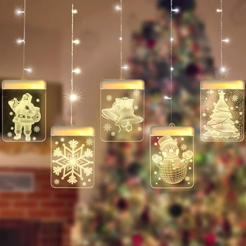 5PCS Weihnachtsbeleuchtung Lichterkette Fenster, 1.5m 22 LEDs USB Lichterkettenvorhang, Weihnachtsdekoration, LED Hängenden Fensterlicht für Fensterdeko Weihnachten Party Wohnzimmer Innen Außen
