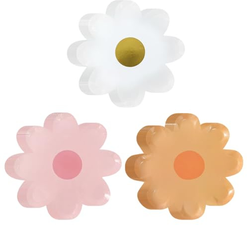 FSSTUD 30 Pcs Daisy Paper Plates Flower Shaped Dessert Plates Boho Baby Shower Paper Plates Spring Floral Party Plates Cute Summer Food Plates