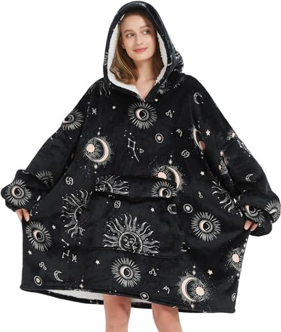Fiosnow Sun and Moon Blanket Hoodies for Women and Men Adult Oversize Wearable Blanket Hoodies for Soft and Warm