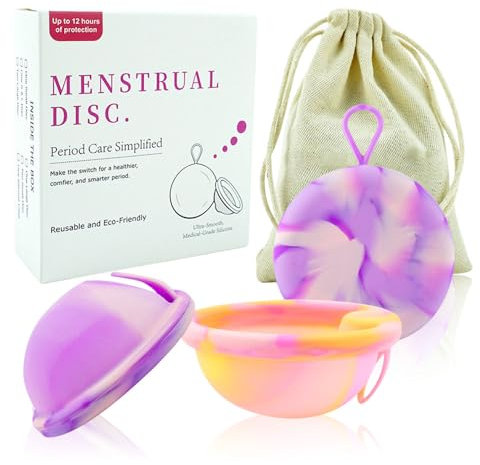 KBIBCK Disco Menstrual,2 Piezas Copa Menstrual Reutilizable,S+L y Bolsillos de Almacenamiento,Disco Menstrual Reutilizable,Lavable Alternativa a Tampones y Overnight Pads para Deportes y Natación