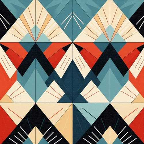 Selbstklebende Tapete Geometrisch, 44 x 600 cm Bunt Abstrakte Dreiecks-Muster Tapete Blau Rot und Beige Farbenfrohe Abstrakt Dreieckig Möbelfolie Selbstklebend für Badezimmer Wohnzimmer Schlafzimmer