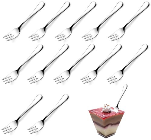 12 Cake Forks, Stainless Steel Dessert Fork Set of 12, Small Forks for Cake and Fruit, 14 cm Metal Spork, Ideal for Home Party and Restaurant Use