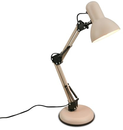 BRILONER - Lampara escritorio con cable e interruptor, orientable, E14, máx. 25W, flexo escritorio, lamparas de mesita de noche, lampara mesita noche, 15,5x53 cm, beige
