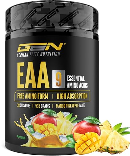 Polvo de EAA 532 g (38 porciones) - Los 9 aminoácidos esenciales incl. histidina y BCAA - Fórmula Human Code - Vegano - Muy soluble - Refrescante bebida de aminoácidos (Mango Pineapple)