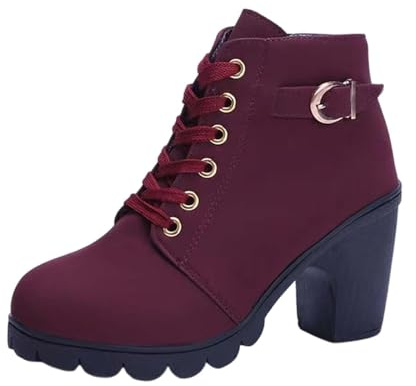 Generisch Damen Stiefel PU Leder Stiefel Plateau Absatz Blockabsatz High Heels Stiefeletten Damen Kurzstiefel Halbstiefel Orthopädische Boots Mit Zipper Herbst Winter Damenstiefel Übergangsstiefel