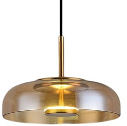 S-Cevada Moderne LED Pendelleuchte mit 3 Farbtemperaturen, 12W Kuppelglas Hängelampe mit Metallakzenten für Kücheninsel, Esszimmer, Schlafzimmer und Flur (Bernstein)