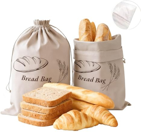 WYCWYQDR 2 Stück Brotbeutel, 40x30 cm Doppelwandige Brotsack-TPU-Frischeeinlage, Brotbeutel Leinen Zur Aufbewahrung Von Selbstgebackenem Brot, Kartoffeln Und Anderen Lebensmitteln.
