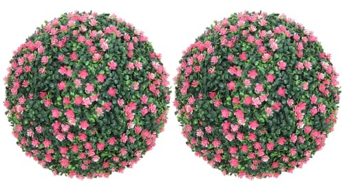 HOMCOM Set of 2 Artificial Topiary Balls with Camellia Flowers 40cm Pink