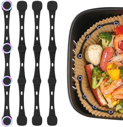 LOVLEX Lot de 4 Aimants en Silicone pour Air Fryer - Fixateur Magnétique pour Papier Sulfurisé - Anti-Combustion et Ne Couvre Pas les Aliments - Compatible Ninja, Philips, Cosori (Noir)