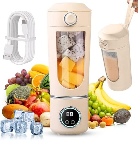Tragbarer Mixer Smoothie Maker 700ml, Mini Standmixer mit 12 Edelstahlklingen, USB Aufladbarer Smoothie Maker To Go, Portable Mixer für Shakes, Früchte, Gemüse & Proteinshakes mit Digitalanzeige