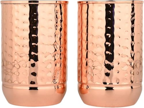 ANCIENTIMPEX Lot de 2 verres à eau ayurvédiques en cuivre martelé de qualité supérieure - Capacité de 350 ml