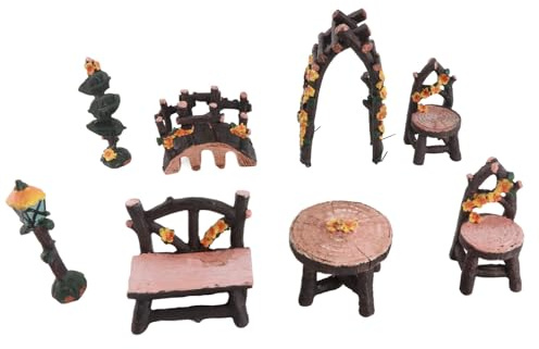 Fairy Trädgårdstillbehör Miniatyrbord och stolar Set Harts Landskapsprydnader för hemmet DIY-dekoration Trädgårdsbonsai-dekor