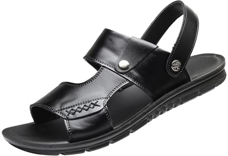 Générique Sommar sandaler herr casual strandsko enfärgad lädersko andas mjuka innersulor tjocka lätta sandaler komfort herr, svart, 45 EU