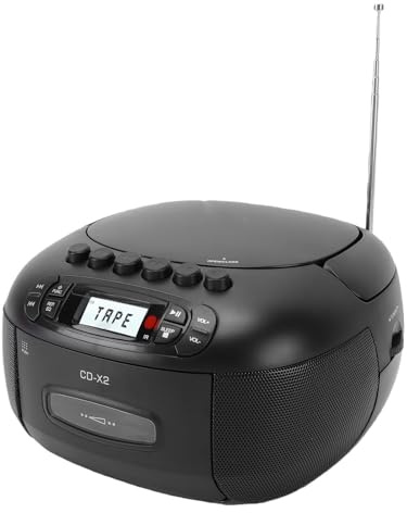XUMIUZIY CD Player Boombox Cassette Player Combo, Portable CD with Bluetooth, AM/FM Radio, Tape Recording, USB/AUX Jack, Remote Control,HiFi Speaker, AC/Battery Powered (Black)