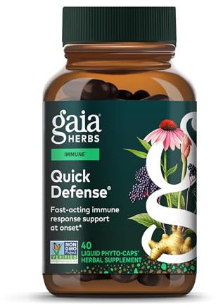 Gaia Herbs Quick Defense - Fast-Acting Immune Support Supplement* - Echinacea, Black Elderberry, Ginger & Andrographis - 40 Vegan Liquid Phyto-Caps (20 Servings)