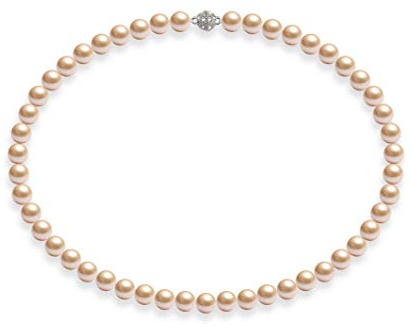 Schmuckwilli Perlenkette für Damen Magnetverschluß - mit rosa runden Perlen - Elegante Kette mit Muschelkernperlen für jeden Anlass - die Halskette - Choker Pearl Necklace für Frauen