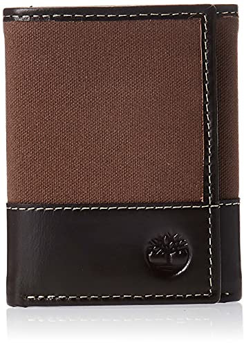 Timberland Men's Canvas & Leather Trifold Wallet, Dark Earth, One Size